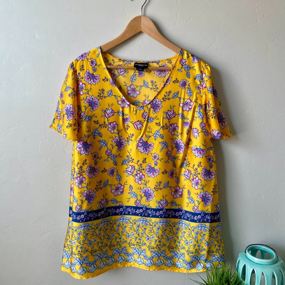 Liz Claiborne Yellow Floral Print Top Size 1x